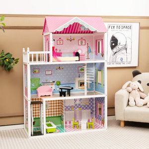 Casa de Muñecas de Madera con Ascensor Funcional y Escalera Giratoria para el Juego Imaginativo de los Niños - Product Image 1