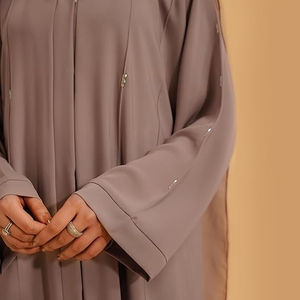Robe Abaya Élégante pour Femme, Ensemble Deux Pièces Moyen-Orient, Robe en Mousseline de Soie Perlée à Manches Longues, Polyester, Applique Stylée, Aïd - Product Image 3