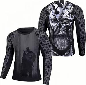 เสื้อแรชการ์ดแขนยาวสำหรับผู้ชาย สีดำขาว พิมพ์ลายมังกรนอร์ส แห้งเร็ว ผลิตจากโพลีเอสเตอร์ - Product Image 3