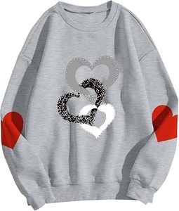 Men's Long Sleeve Crewneck T-Shirt Gray <b>Heart</b> Print Casual Cotton <b>Sweatshirt</b> - Product Image 4