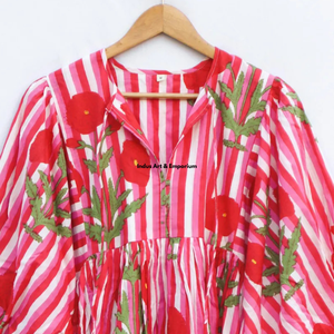 Belle robe en coton à motifs floraux, imprimée à la main, pour un usage décontracté. - Product Image 4