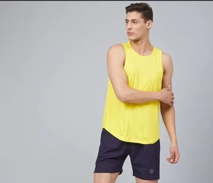 Camiseta sin Mangas Amarilla para Hombre, Cuello Redondo, Color Sólido, Estilo Deportivo, Transpirable, Tejido de Poliéster, Ropa Deportiva - Product Image 1