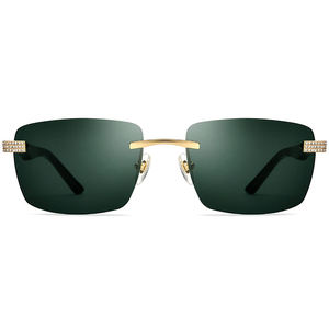Rectangle <b>Sunglasses</b> Half Rim Gold Frame Green Polarized Lenses 100% UV Protection Unisex Adult Style - Product Image 1