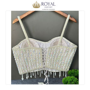 La Mejor Colección de Ropa India: Blusa de Fiesta con Perlas y Apliques, Estilo Espalda Descubierta, en Venta - Product Image 3