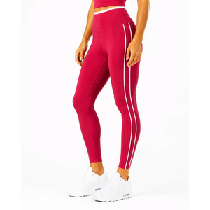 High Waist Seamless Yoga <b>Leggings</b> Full Length Solid Color Side Stripe Spandex Nylon Women's Pants Contrast <b>Stitch</b> Design <b>legging</b> - Product Image 2