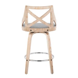 Sgabello da bancone Charlotte 26 pollici a altezza fissa, in legno bianco anticato, tessuto grigio chiaro, metallo cromato, stile rustico, per sala da pranzo - Product Image 5