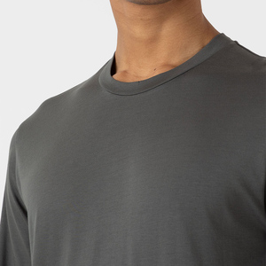T-shirt à manches longues en coton uni 200 GSM, col rond, respirant, séchage rapide, coupe classique, prix abordable, haute qualité - Product Image 3