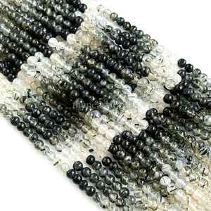 ลูกปัดควอตซ์รูทิเลตสีดำทรงกลมขนาด 5 มม. ลูกปัดควอตซ์รูทิลธรรมชาติ ลูกปัดพลอยรูทิลสีดำผิวเรียบสำหรับทำเครื่องประดับ - Product Image 1