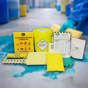 Seau de 10 L pour kit de déversement de produits chimiques avec tampons absorbants, chaussettes et agent neutralisant pour les déversements d'acides et de produits chimiques, pour la réponse aux urgences en laboratoire - Product Image 1