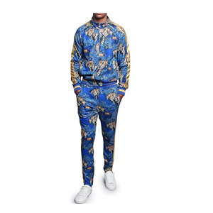 Ensemble de survêtement pour homme, imprimé tigre bleu, sweat-shirt à demi-zip long et pantalon de jogging avec rayures dorées, streetwear, vêtements d'automne - Product Image 4