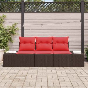 Ensemble de canapés de jardin en polyrotin marron 3 pièces avec coussins - Product Image 3