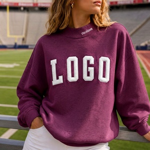 Sudadera Vintage de Moda para Mujer, Talla Grande, 100% Algodón, Cuello Alto, Logotipo Personalizado con Parche, Bordado en el Cuello, Top Deportivo Informal - Product Image 3