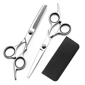 Kit de ciseaux de coiffure en acier à haute teneur en carbone de qualité supérieure, ciseaux de barbier de 6 pouces avec étui en cuir de protection - Product Image 1