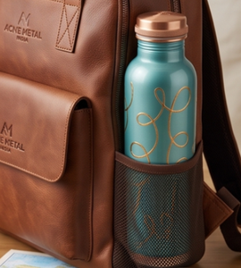 Premium Teal <b>Copper</b> <b>Bottle</b> With Artistic Golden Swirl Design For Daily Hydration Travel Office School Gym Yoga Hiking And Gifts - Product Image 5