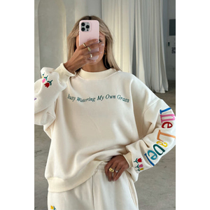 Sudadera de Cuello Redondo para Mujer, Marca Mellow Label, 100% Algodón, Tejido de Punto, Informal, con Bordado de Letras, Estilo Primavera - Product Image 5