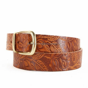 Cinturón clásico de cuero curtido vegetal con grabado en caliente estilo western para unisex, tallas personalizadas disponibles. - Product Image 6
