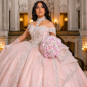 Vestido de Gala Rosa de Lujo para Mujer, Vestido de Novia de Princesa con Bordado Intenso y Cola Larga, Elegante Vestido de Quinceañera con Hombros Descubiertos - Product Image 6