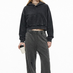 Sudadera con Capucha para Mujer, Estilo Urbano, de Felpa Regular, Transpirable, Resistente al Viento, con Impresión de Serigrafía Personalizada, Lavado Ácido - Product Image 3