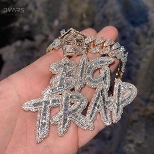 Pendentif Lettre Personnalisé Glacé en Argent 925 avec Moissanite Taille Baguette, Plaqué Rhodium de Luxe, Bijoux Hip Hop pour Homme, Diamant Dvars - Product Image 2