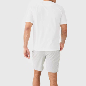 Men's White Cotton T-Shirt and <b>Shorts</b> Set Crew Neck Casual Summer Wear Knitted Solid Color Street Style Outfit - Product Image 5