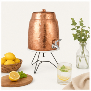 Classic Pure Copper Water Dispenser with <b>Tap</b> & Stand Handcrafted Hammered Copper Matka Ayurvedic Water Storage Pot for Home - Product Image 4