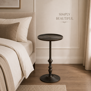 Modern <b>Round</b> Pedestal <b>Side</b> <b>Table</b> with Raised Tray Top and Elegant Stem Design |Black Minimalist Accent End <b>Table</b> for Living Room - Product Image 3
