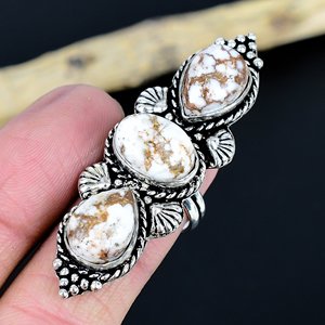 Anillo Ajustable Unisex Tradicional de Latón con 3 Piedras Preciosas de Caballo Salvaje Natural y Baño de Plata 925 - Product Image 2