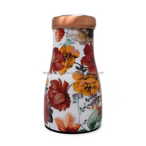 Recién llegado, superventas, botella de agua de cobre ayurvédica, tarro para beber, jarra de noche con estampado Floral esmaltado con taza incorporada - Product Image 5