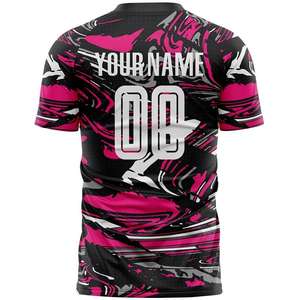 T-shirt de sport personnalisé par sublimation, noir et rose, maillot d'équipe abstrait avec impression du nom et du numéro - Product Image 2