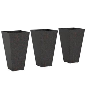 Set di 3 Vasi da Fiori Grandi in Plastica Marrone Smaltata da 70 cm con Finitura Effetto Marmo, Fori di Drenaggio e Design Conico Impilabile - Product Image 1