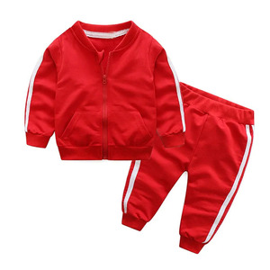 Conjunto Deportivo Rojo para Bebé Niño, Manga Larga, Cierre de Cremallera, Color Sólido, Dos Piezas, con Bolsillos Laterales, Ropa de Primavera, 100% Algodón - Product Image 1