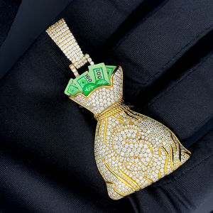 Venta al por mayor de Plata de Ley 925 chapado en oro amarillo VVS moissanita diamante sólido dinero bolsa colgante lujo dólar encanto colgante - Product Image 5