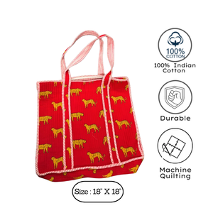 Premium Cotton <b>Shopper</b> Tote <b>Bag</b> Jaipur Hand Block Print Quilted Animal Design Durable Office Travel Casual Carry <b>Bag</b> <b>Zip</b> Closure - Product Image 3