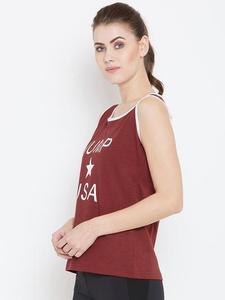 Débardeur en coton marron pour femme avec imprimé USA, col rond, style décontracté, respirant, tricoté, sans manches - Product Image 1