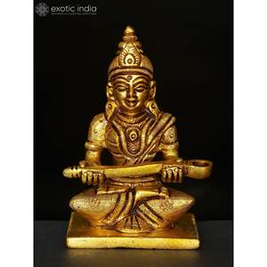 4 Inches Goddess Annapurna Brass Sculpture Elegant <b>Statue</b> for Home, Table Decor, Gifting and Temple Made In India - Product Image 1