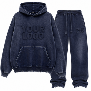 Ensemble survêtement homme streetwear déchiré surdimensionné personnalisé – Hoodie et jogging – Vêtements décontractés haut de gamme en gros - Product Image 6