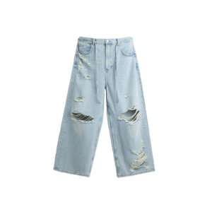 Nuevos pantalones vaqueros holgados para hombre con lavado ácido y efecto desgastado, con bolsillos delanteros y traseros, los más atractivos para personalización de tallas grandes. - Product Image 4