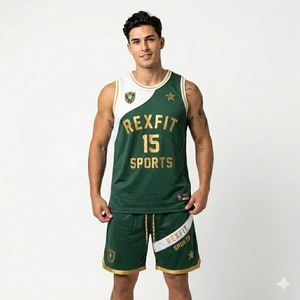 REXFIT SPORTS High Performance Sleeveless Jersey Shorts Set Men Athletic Training Sportswear Gym Apparel OEM Manufacturer - Product Image 4