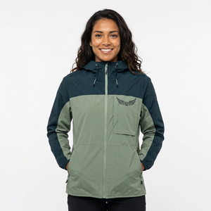 <b>Men's</b> Hooded Waterproof Zipper <b>Jacket</b> Green Navy Color Blocking Embroidered Logo Casual Outdoor Autumn Wear - Product Image 3