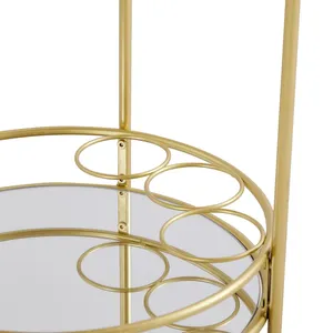 Chariot de bar rond en métal doré avec plateau miroir et roulettes, diamètre 23 pouces, hauteur 31,75 pouces, design glamour pour les fêtes - Product Image 4