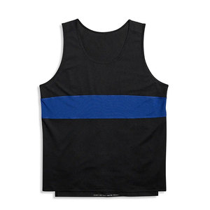 <b>Black</b> Sleeveless Fitness Wear Tank <b>Top</b> With Blue Horizontal Stripe Sporty Design Workout Tank <b>Top</b> - Product Image 1