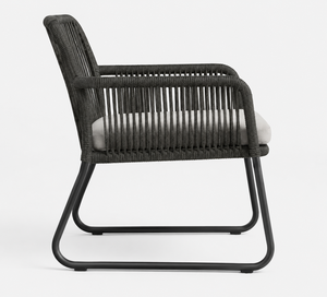 Nouveau design - Fauteuil en rotin moderne BeNK avec coussin en tissu et pieds en métal - Chaise de salle à manger d'extérieur - Product Image 3