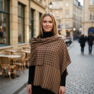 Écharpe pour femmes en laine et soie à carreaux, collection de créateurs, longue, luxueuse, durable, respirante, légère, toutes saisons - Product Image 5