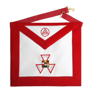 Tablier de Vicaire du Grand Prêtre Royal, Bordure Blanche et Rouge, Cordons et Pompons, Broderie Multicolore, Régalia de Chapitre Maçonnique Personnalisée - Product Image 3