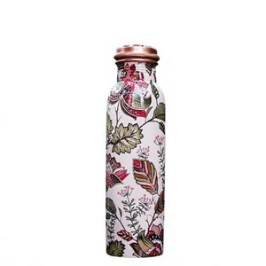 Botella de Agua de Cobre con Estampado Floral, Botella de Cobre de Diseño Hecha a Mano, Botella de Agua Potable Ayurvédica de Cobre Puro, Decorativa - Product Image 1