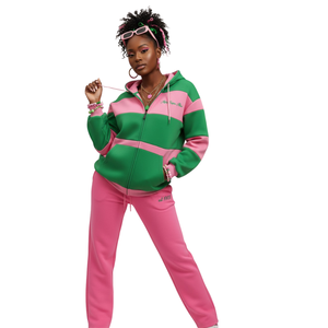 Sudadera con Capucha a Rayas Rosa y Verde para Mujer, Sudadera Informal de Manga Larga con Capucha, Corte Holgado, Moda Urbana de Invierno - Product Image 1
