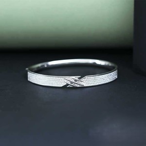925 <b>Silver</b> <b>Cuff</b> <b>Bracelet</b> Princess Cut Crystal Rhodium Plated Minimalist Design Unisex Everyday Wear - Product Image 1