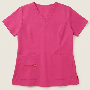 ขายส่งเสื้อสครับทางการแพทย์คอวีสีชมพูสำหรับผู้หญิงแขนสั้นหลายกระเป๋าพยาบาลชุดยูนิฟอร์มโรงพยาบาลชุดทำงานเสื้อคลุมร้านเสริมสวยสปา - Product Image 1
