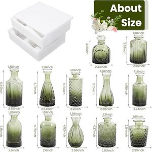 Set di 12 Vasi in Vetro Verde per Fiori, Mini Centrotavola Vintage per Matrimoni e Decorazioni da Tavola, Piccoli Vasi per Fiori e Decorazioni - Product Image 6