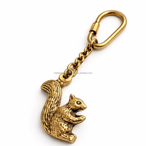 Vintage brass squirrel keychain gold finish metal animal <b>key</b> <b>holder</b> forest theme keyring for gift and souvenir use - Product Image 1